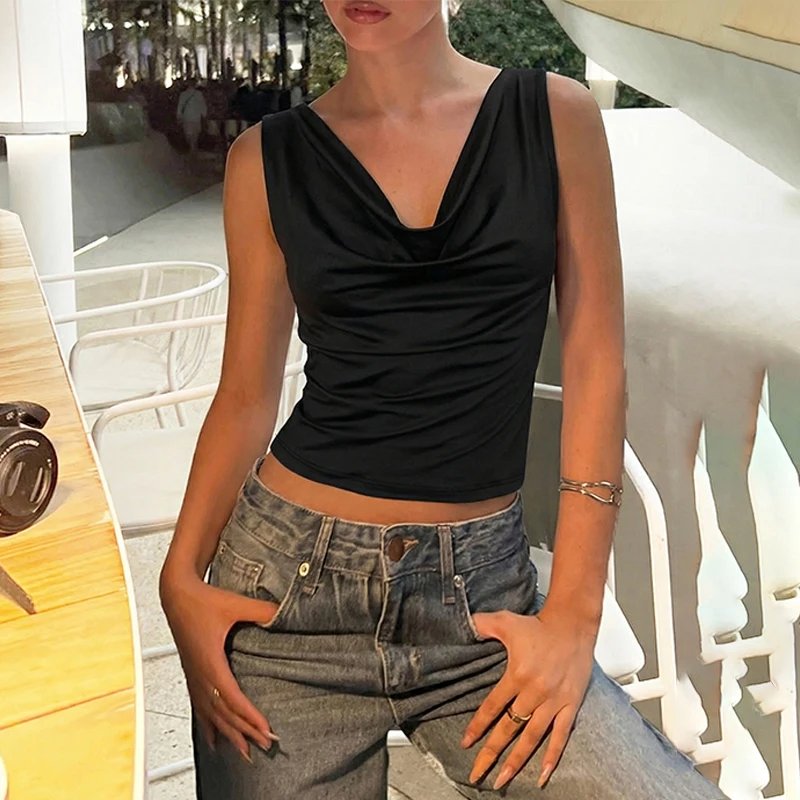Hugcitar Swing Collar Solid Slips Backless Lace Up Sexy Slim Crop Tank Top Spring Summer Women New Fashion Outfit Vacation Club