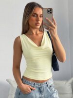 Hugcitar Swing Collar Solid Slips Backless Lace Up Sexy Slim Crop Tank Top Spring Summer Women New Fashion Outfit Vacation Club