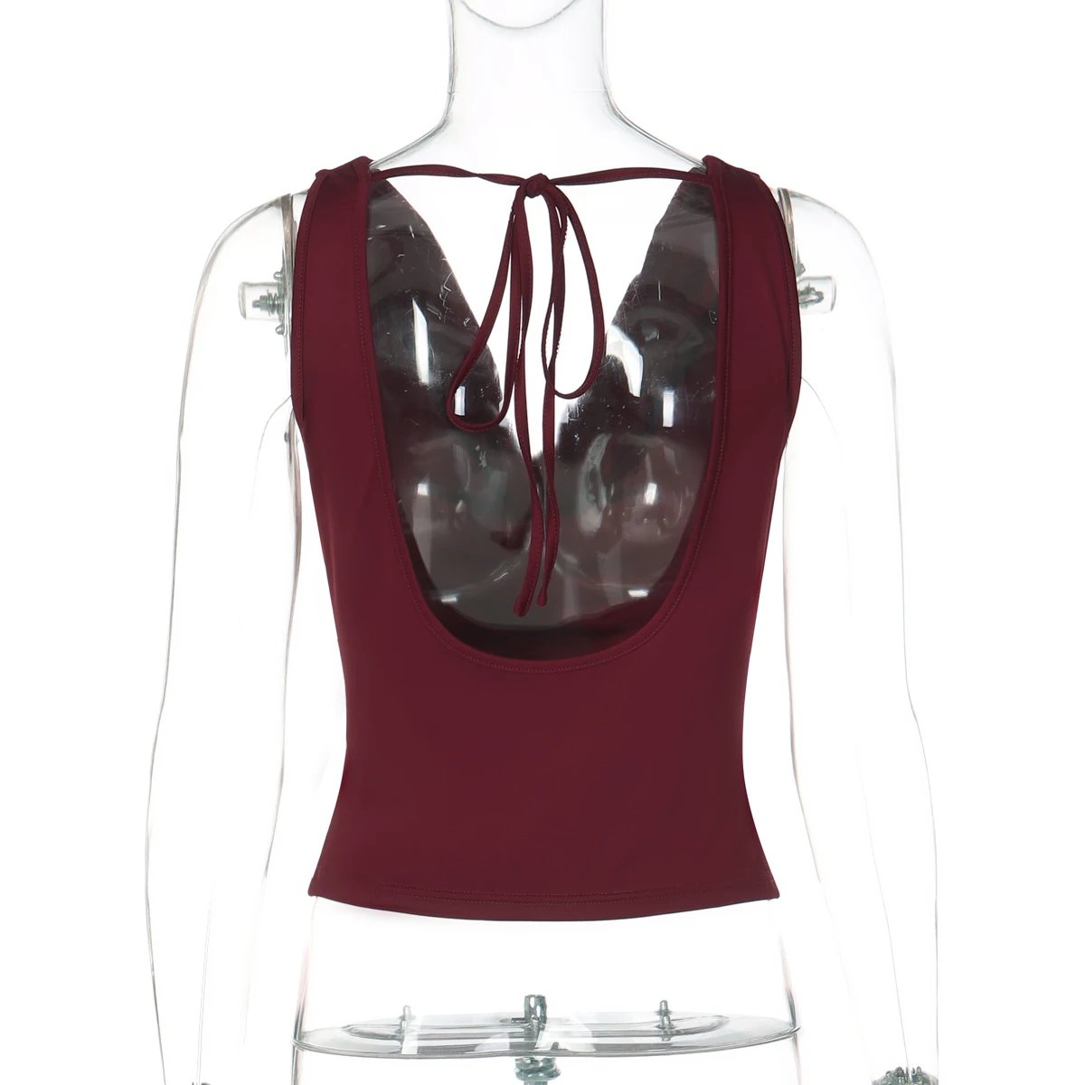 Hugcitar Swing Collar Solid Slips Backless Lace Up Sexy Slim Crop Tank Top Spring Summer Women New Fashion Outfit Vacation Club