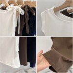 Trendy High Street Solid Color Bow Tie Asymmetric Shoulder T-shirt 2026 Summer Women Tshirt Sexy Fashion Slim Fit Tees Crop Top - Image 6
