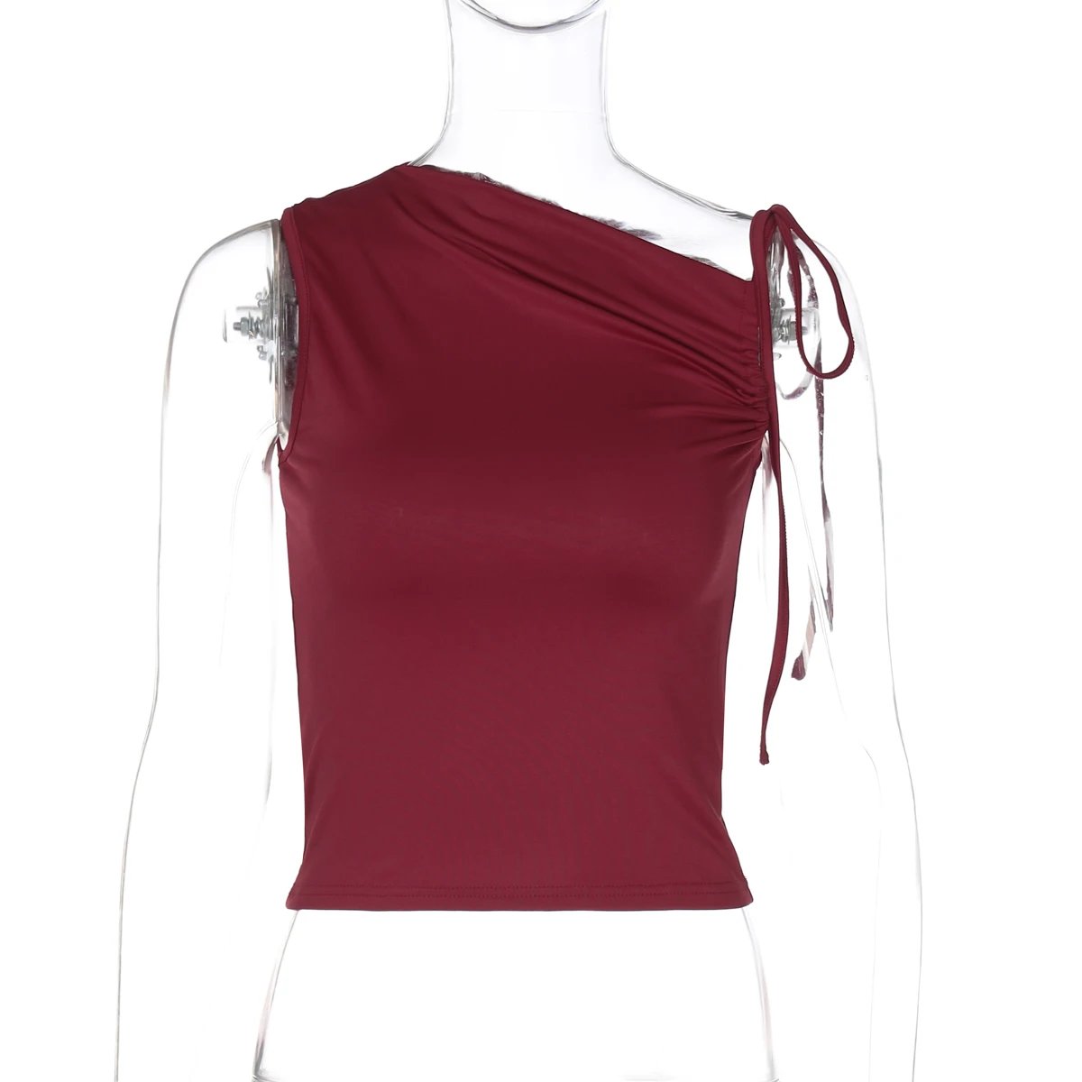 Dulzura Sleeveless Skew Collar Ruched Lace Up Bodycon Crop Top Sexy Elegant Casual Tank Party Club Streetwear Spring Summer Dulzura Sleeveless Skew Collar Ruched Lace Up Bodycon Crop Top Sexy Elegant Casual Tank Party Club Streetwear Spring Summer