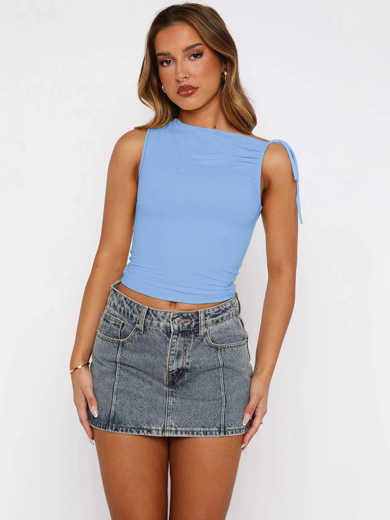 Dulzura Sleeveless Skew Collar Ruched Lace Up Bodycon Crop Top Sexy Elegant Casual Tank Party Club Streetwear Spring Summer Dulzura Sleeveless Skew Collar Ruched Lace Up Bodycon Crop Top Sexy Elegant Casual Tank Party Club Streetwear Spring Summer