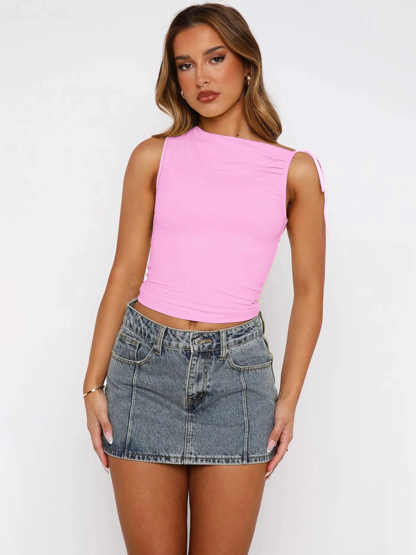 Dulzura Sleeveless Skew Collar Ruched Lace Up Bodycon Crop Top Sexy Elegant Casual Tank Party Club Streetwear Spring Summer Dulzura Sleeveless Skew Collar Ruched Lace Up Bodycon Crop Top Sexy Elegant Casual Tank Party Club Streetwear Spring Summer