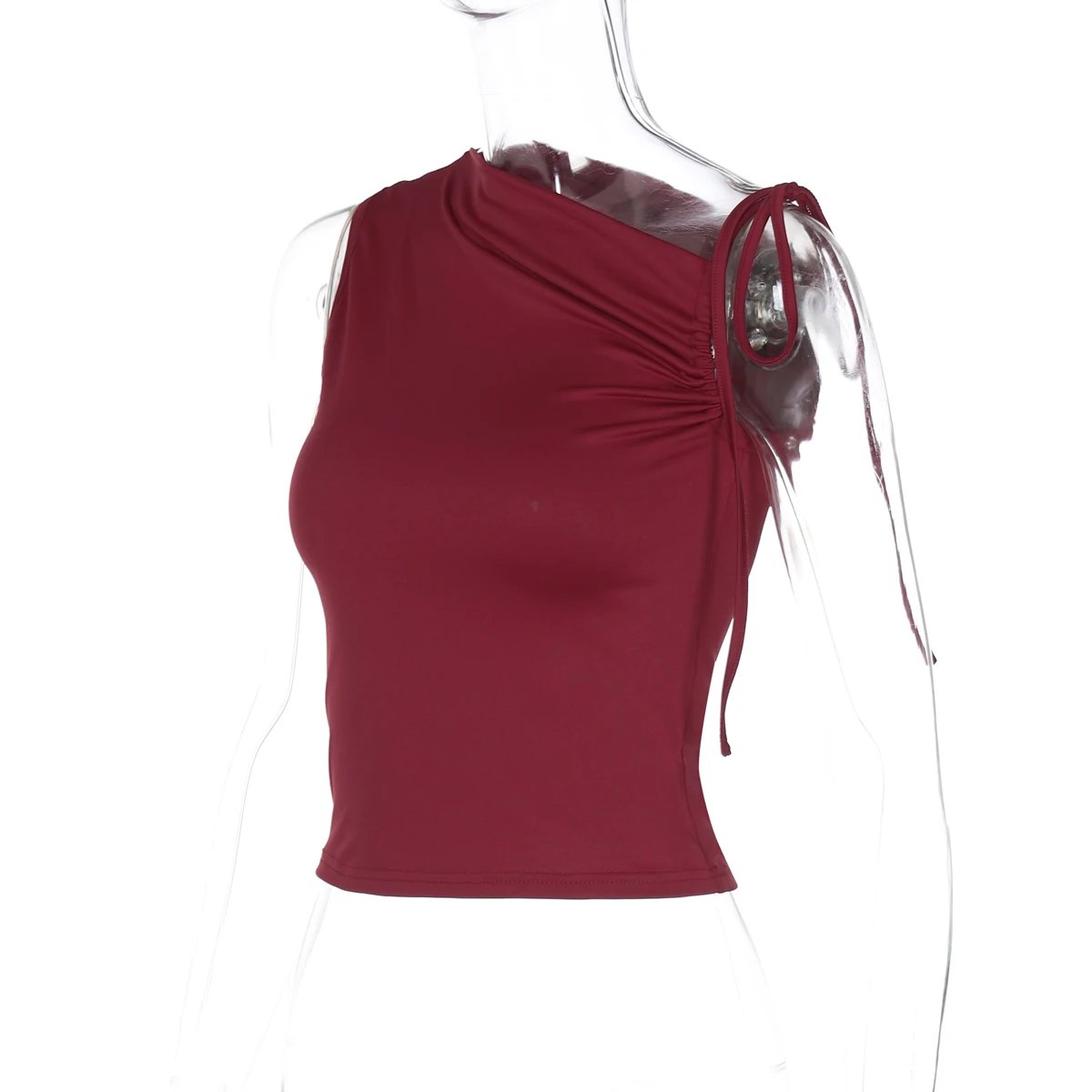 Dulzura Sleeveless Skew Collar Ruched Lace Up Bodycon Crop Top Sexy Elegant Casual Tank Party Club Streetwear Spring Summer Dulzura Sleeveless Skew Collar Ruched Lace Up Bodycon Crop Top Sexy Elegant Casual Tank Party Club Streetwear Spring Summer