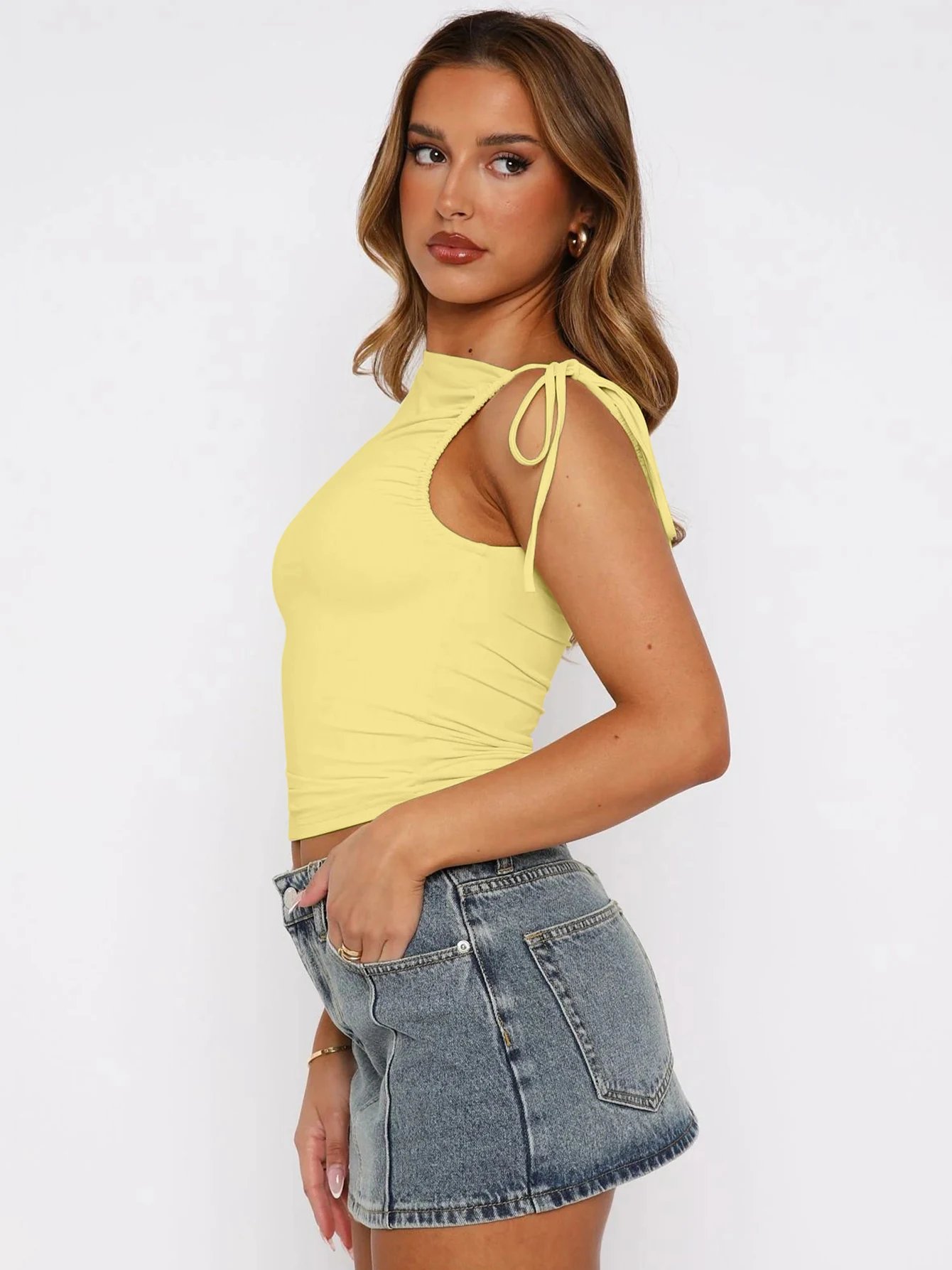 Dulzura Sleeveless Skew Collar Ruched Lace Up Bodycon Crop Top Sexy Elegant Casual Tank Party Club Streetwear Spring Summer Dulzura Sleeveless Skew Collar Ruched Lace Up Bodycon Crop Top Sexy Elegant Casual Tank Party Club Streetwear Spring Summer