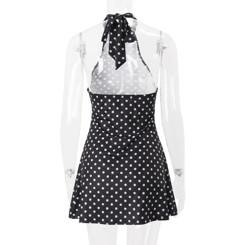 Polka Dot Elegant Off Shoulder Sleeveless Backless High Waist Halter Mini Dress Y2K Summer Fashion Club Party Vestidos Polka Dot Elegant Off Shoulder Sleeveless Backless High Waist Halter Mini Dress Y2K Summer Fashion Club Party Vestidos