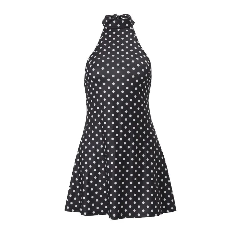Polka Dot Elegant Off Shoulder Sleeveless Backless High Waist Halter Mini Dress Y2K Summer Fashion Club Party Vestidos Polka Dot Elegant Off Shoulder Sleeveless Backless High Waist Halter Mini Dress Y2K Summer Fashion Club Party Vestidos