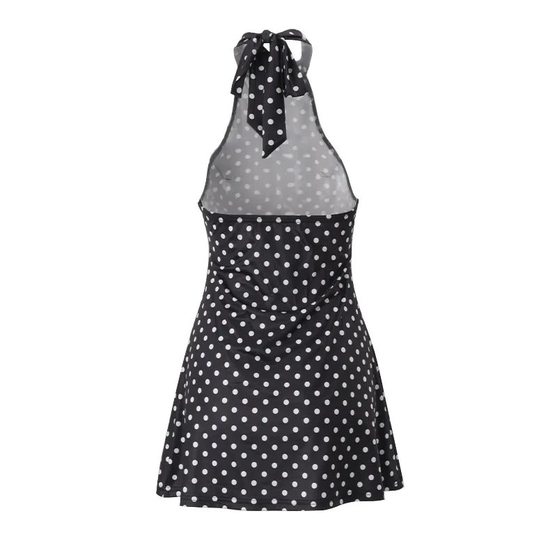 Polka Dot Elegant Off Shoulder Sleeveless Backless High Waist Halter Mini Dress Y2K Summer Fashion Club Party Vestidos Polka Dot Elegant Off Shoulder Sleeveless Backless High Waist Halter Mini Dress Y2K Summer Fashion Club Party Vestidos