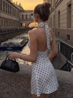 Polka Dot Elegant Off Shoulder Sleeveless Backless High Waist Halter Mini Dress Y2K Summer Fashion Club Party Vestidos - Image 6
