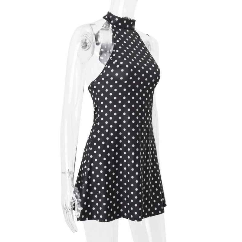 Polka Dot Elegant Off Shoulder Sleeveless Backless High Waist Halter Mini Dress Y2K Summer Fashion Club Party Vestidos Polka Dot Elegant Off Shoulder Sleeveless Backless High Waist Halter Mini Dress Y2K Summer Fashion Club Party Vestidos