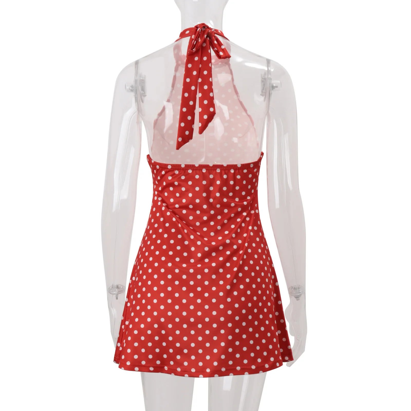 Polka Dot Elegant Off Shoulder Sleeveless Backless High Waist Halter Mini Dress Y2K Summer Fashion Club Party Vestidos Polka Dot Elegant Off Shoulder Sleeveless Backless High Waist Halter Mini Dress Y2K Summer Fashion Club Party Vestidos