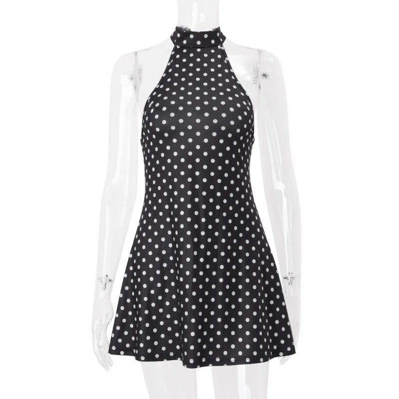 Polka Dot Elegant Off Shoulder Sleeveless Backless High Waist Halter Mini Dress Y2K Summer Fashion Club Party Vestidos Polka Dot Elegant Off Shoulder Sleeveless Backless High Waist Halter Mini Dress Y2K Summer Fashion Club Party Vestidos