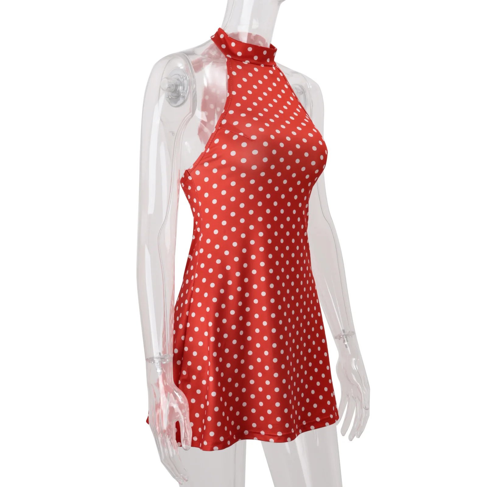 Polka Dot Elegant Off Shoulder Sleeveless Backless High Waist Halter Mini Dress Y2K Summer Fashion Club Party Vestidos Polka Dot Elegant Off Shoulder Sleeveless Backless High Waist Halter Mini Dress Y2K Summer Fashion Club Party Vestidos