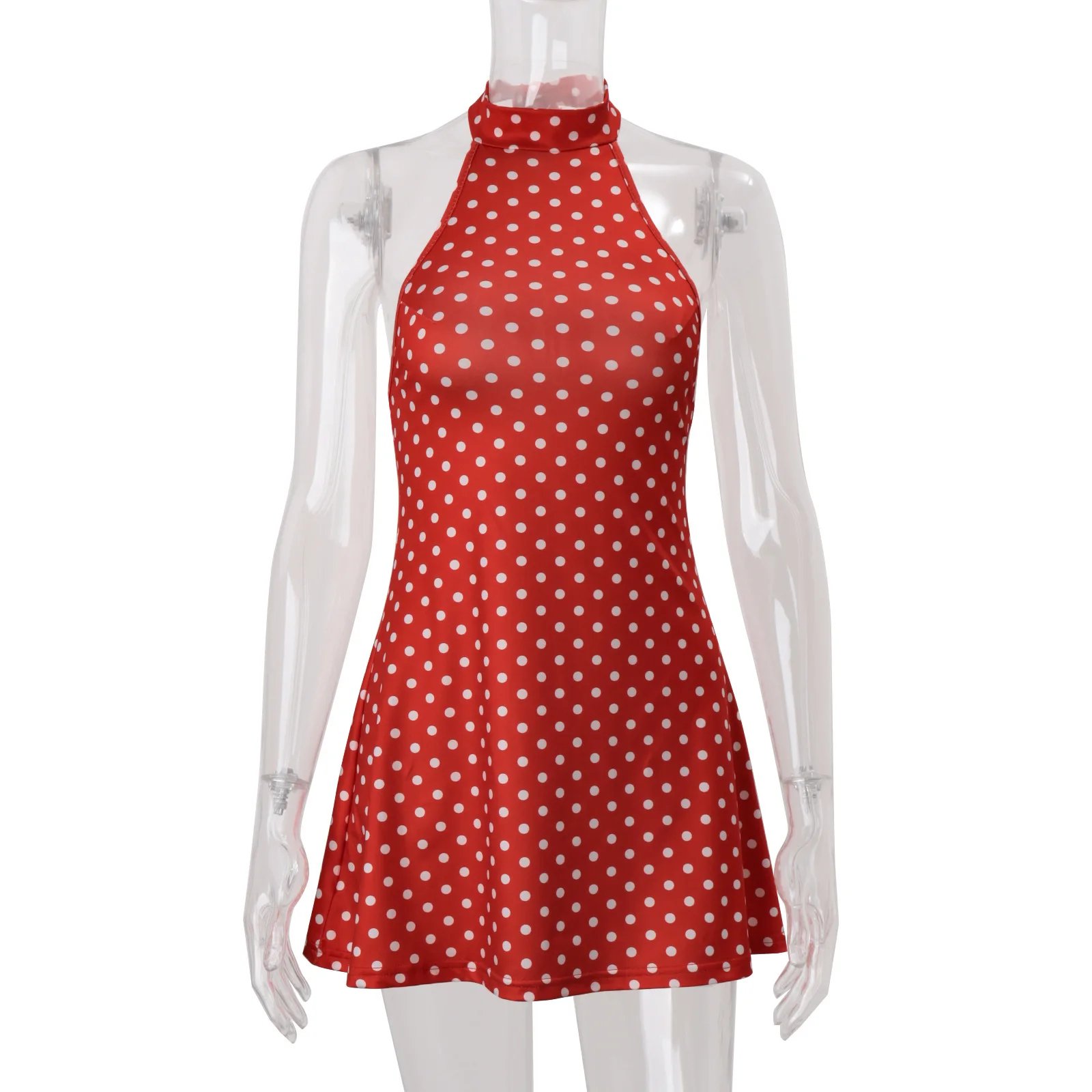 Polka Dot Elegant Off Shoulder Sleeveless Backless High Waist Halter Mini Dress Y2K Summer Fashion Club Party Vestidos Polka Dot Elegant Off Shoulder Sleeveless Backless High Waist Halter Mini Dress Y2K Summer Fashion Club Party Vestidos