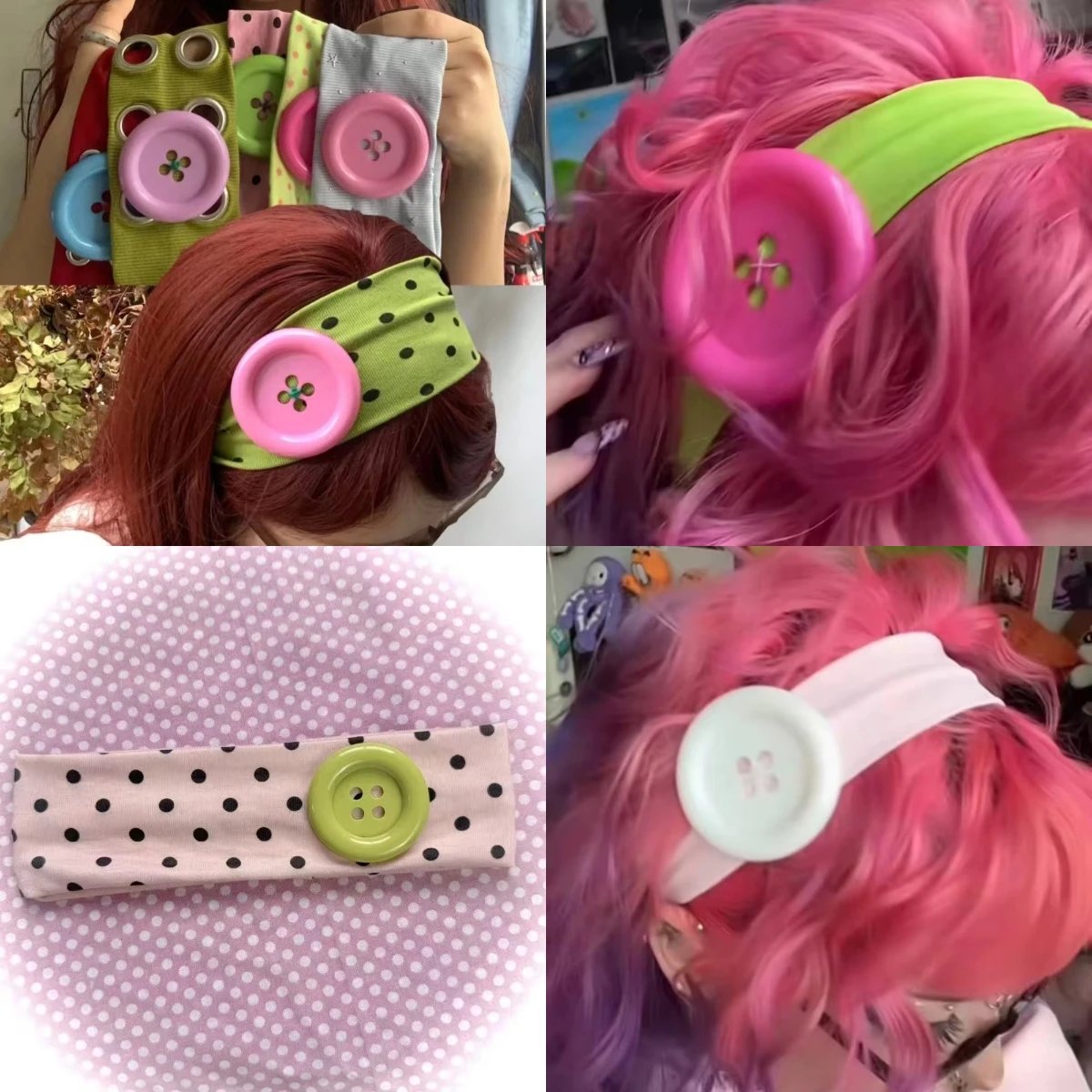 19971-kdyyy1.jpeg Y2K Subculture Large Button Polka Dot Headband Photography Dressing Yoga Going Out on the Street INS Decoration Accessories - Image 1