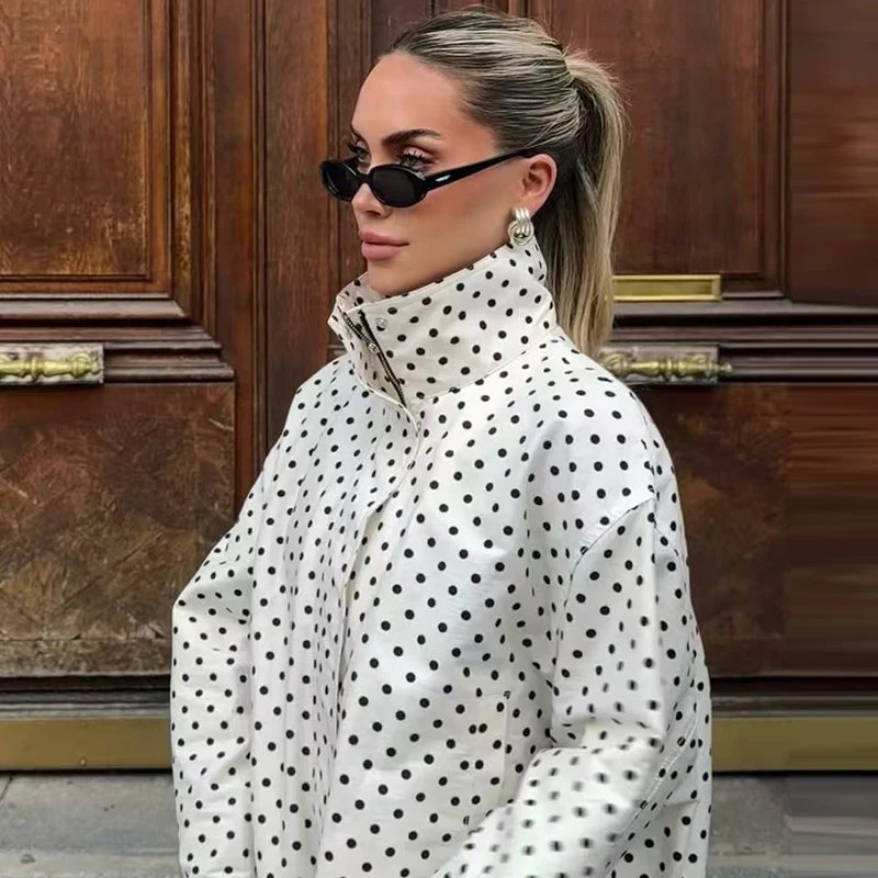HXAO Polka Dot Bomber Jacket Women's Jackets Demi-Season Oversized Long Sleeve Top Outerwear Aviator Plus Size Zip Up Crop Coats HXAO Polka Dot Bomber Jacket Women's Jackets Demi-Season Oversized Long Sleeve Top Outerwear Aviator Plus Size Zip Up Crop Coats