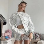 HXAO Polka Dot Bomber Jacket Women's Jackets Demi-Season Oversized Long Sleeve Top Outerwear Aviator Plus Size Zip Up Crop Coats - Image 5