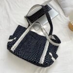 Korean Polka Dot Shoulder Bag For Women Retro Fashion Large Capacity Tote Bag Literary Work Commute Versatile Canvas Handbag - Image 3