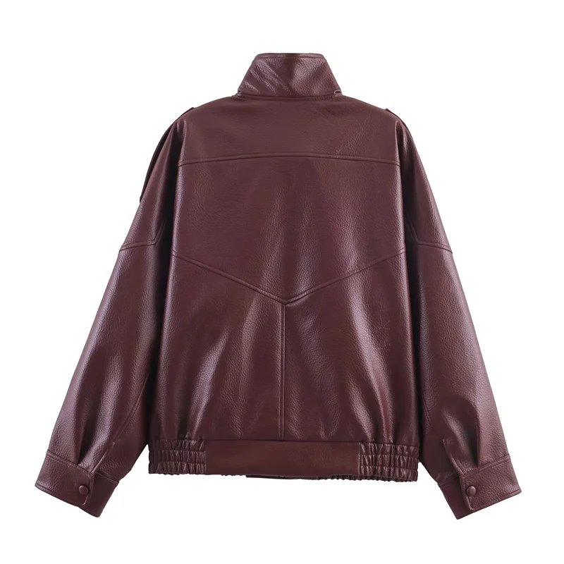Women's Jacket Fall 2025 New Black Long Sleeve Pebble Faux Leather Jacket Motorcycle Style Personality Fashion