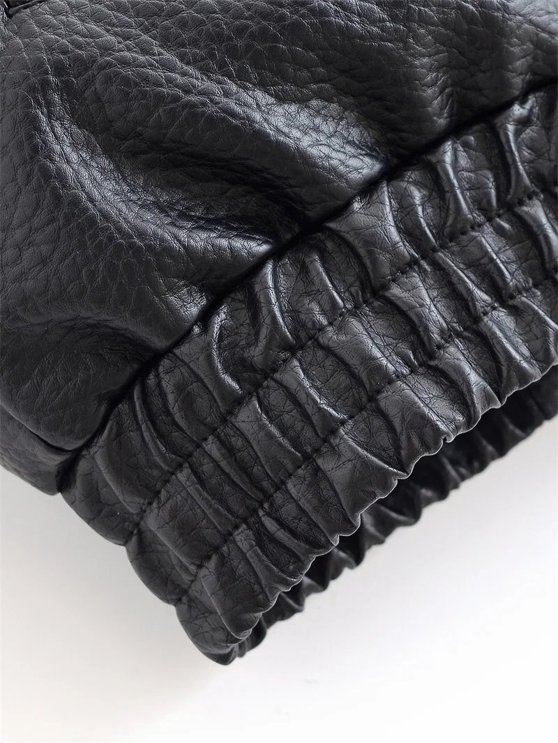 Women's Jacket Fall 2025 New Black Long Sleeve Pebble Faux Leather Jacket Motorcycle Style Personality Fashion