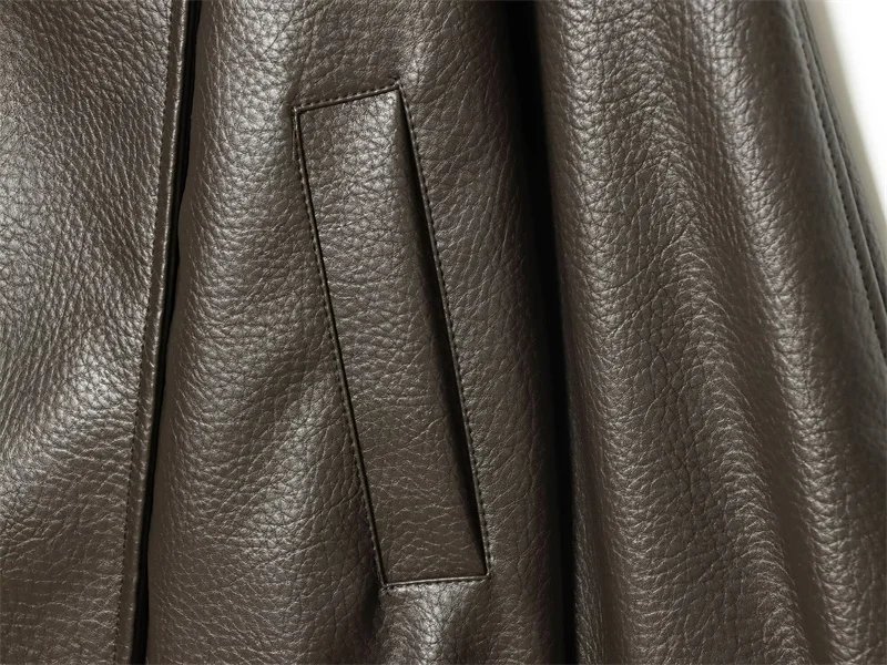 Women's Jacket Fall 2025 New Black Long Sleeve Pebble Faux Leather Jacket Motorcycle Style Personality Fashion
