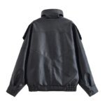 Women's Jacket Fall 2025 New Black Long Sleeve Pebble Faux Leather Jacket Motorcycle Style Personality Fashion - Image 2