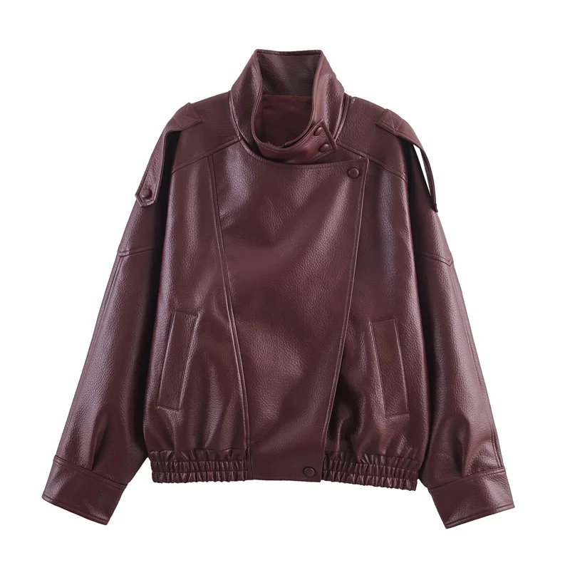 Women's Jacket Fall 2025 New Black Long Sleeve Pebble Faux Leather Jacket Motorcycle Style Personality Fashion