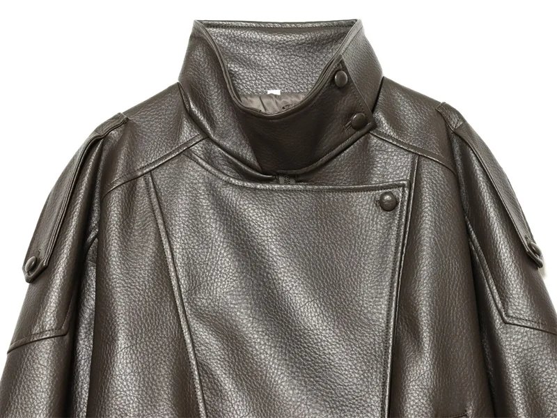 Women's Jacket Fall 2025 New Black Long Sleeve Pebble Faux Leather Jacket Motorcycle Style Personality Fashion