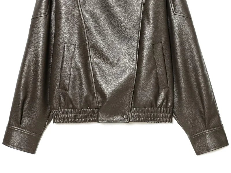 Women's Jacket Fall 2025 New Black Long Sleeve Pebble Faux Leather Jacket Motorcycle Style Personality Fashion