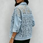 Women's See-Through Floral Lace Embroidered Patchwork Denim Long Sleeve Jacket Casual Streetwear Short Outerwear for Spring Fall - Image 2