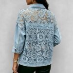 Women's See-Through Floral Lace Embroidered Patchwork Denim Long Sleeve Jacket Casual Streetwear Short Outerwear for Spring Fall - Image 3