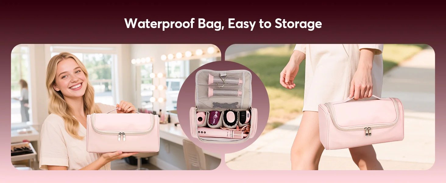 5 in 1 Hot Air Styler Wrap with Travel Bag- 1200W Professional High-Speed Hair Dryer Brush with Auto Wrap Curlers Fast Drying