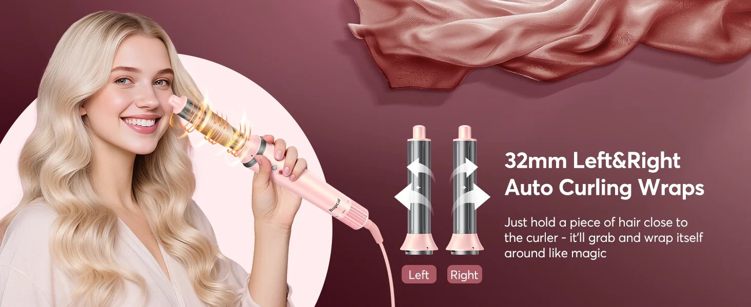 5 in 1 Hot Air Styler Wrap with Travel Bag- 1200W Professional High-Speed Hair Dryer Brush with Auto Wrap Curlers Fast Drying