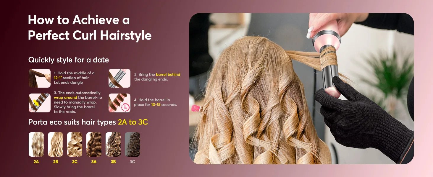 5 in 1 Hot Air Styler Wrap with Travel Bag- 1200W Professional High-Speed Hair Dryer Brush with Auto Wrap Curlers Fast Drying
