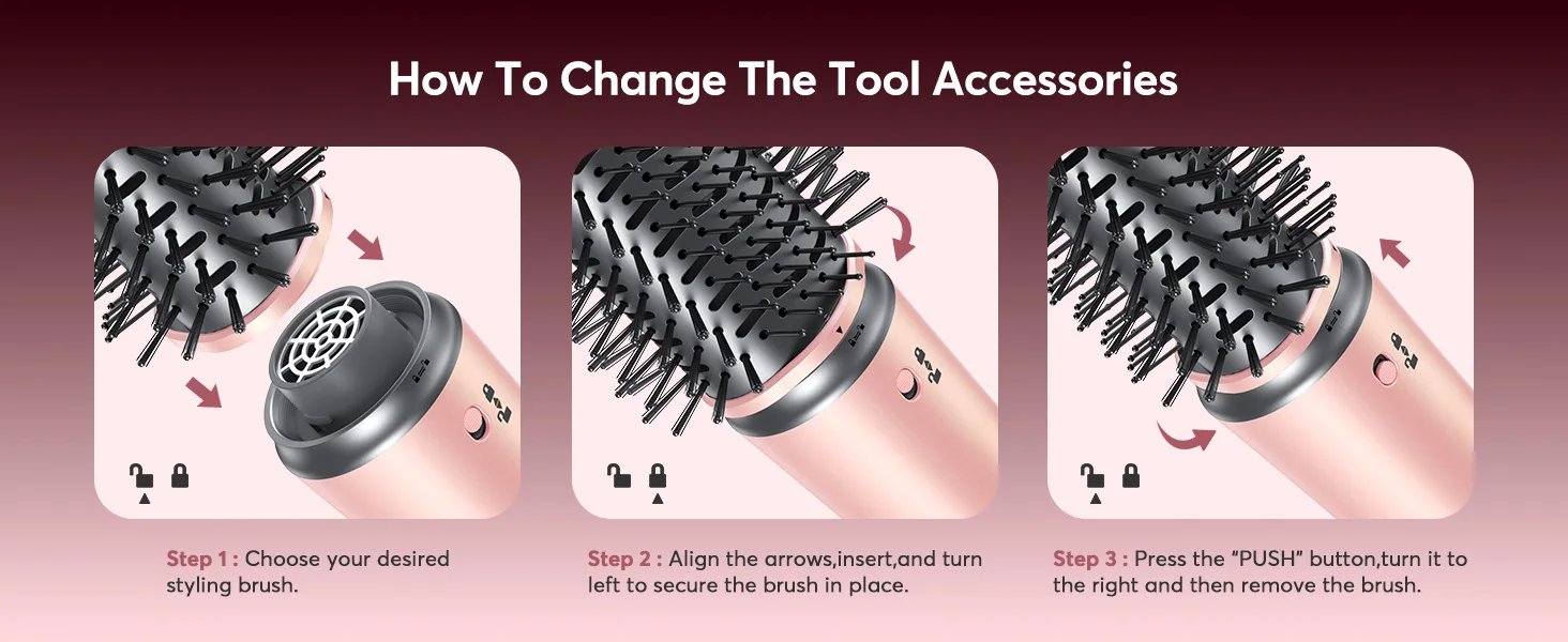 5 in 1 Hot Air Styler Wrap with Travel Bag- 1200W Professional High-Speed Hair Dryer Brush with Auto Wrap Curlers Fast Drying