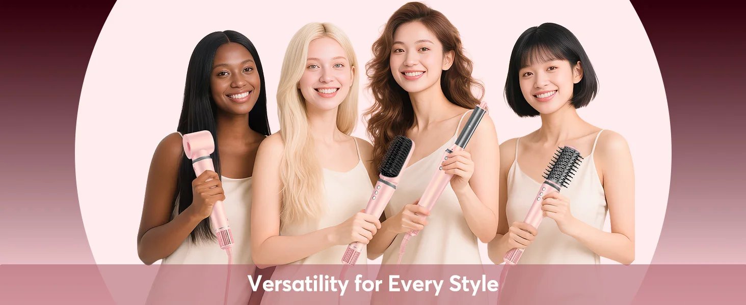 5 in 1 Hot Air Styler Wrap with Travel Bag- 1200W Professional High-Speed Hair Dryer Brush with Auto Wrap Curlers Fast Drying