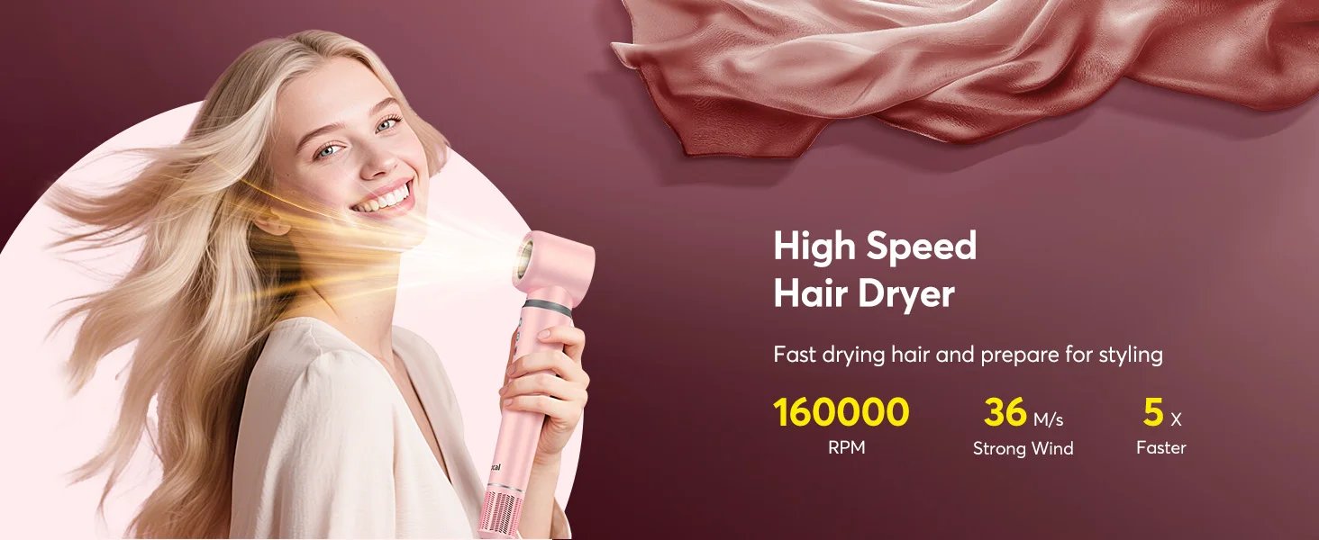 5 in 1 Hot Air Styler Wrap with Travel Bag- 1200W Professional High-Speed Hair Dryer Brush with Auto Wrap Curlers Fast Drying