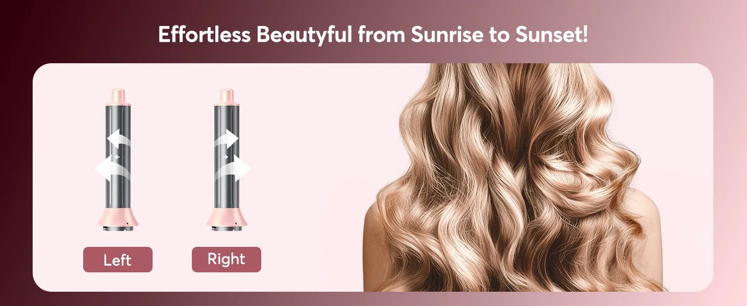5 in 1 Hot Air Styler Wrap with Travel Bag- 1200W Professional High-Speed Hair Dryer Brush with Auto Wrap Curlers Fast Drying