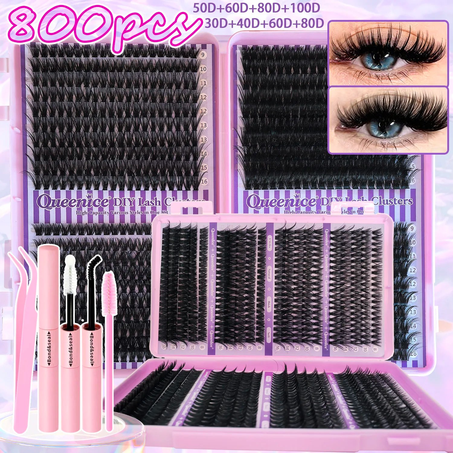 20672-g7cn1m.jpg QUEENICE Lashes Cluster DIY Lash Extension Mixed Tray Clusters Eyelashes Fluffy Individual Lashes Cat Eye Lash Extension - Image 1
