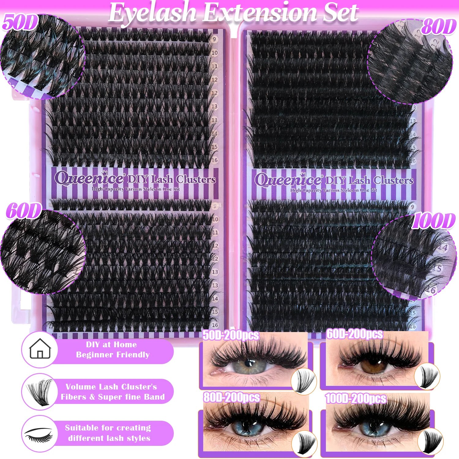 QUEENICE Lashes Cluster DIY Lash Extension Mixed Tray Clusters Eyelashes Fluffy Individual Lashes Cat Eye Lash Extension QUEENICE Lashes Cluster DIY Lash Extension Mixed Tray Clusters Eyelashes Fluffy Individual Lashes Cat Eye Lash Extension