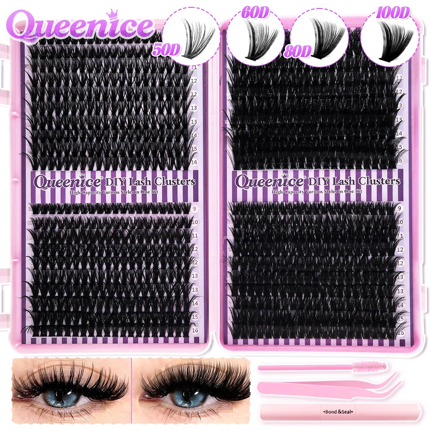 QUEENICE Lashes Cluster DIY Lash Extension Mixed Tray Clusters Eyelashes Fluffy Individual Lashes Cat Eye Lash Extension QUEENICE Lashes Cluster DIY Lash Extension Mixed Tray Clusters Eyelashes Fluffy Individual Lashes Cat Eye Lash Extension