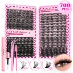 700PCS-30D/40D/50D 80D DIY Eyelash Extension Kit Mixed Length 9-16mm, D-Curl Eyelashes for DIY and Various Festive Celebrations