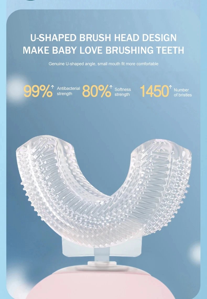 Children U-shaped Electric Toothbrush 360 Degrees Smart Cartoon Kids Silicone Toothbrush Automatic Rechargeable Sonic Toothbrush