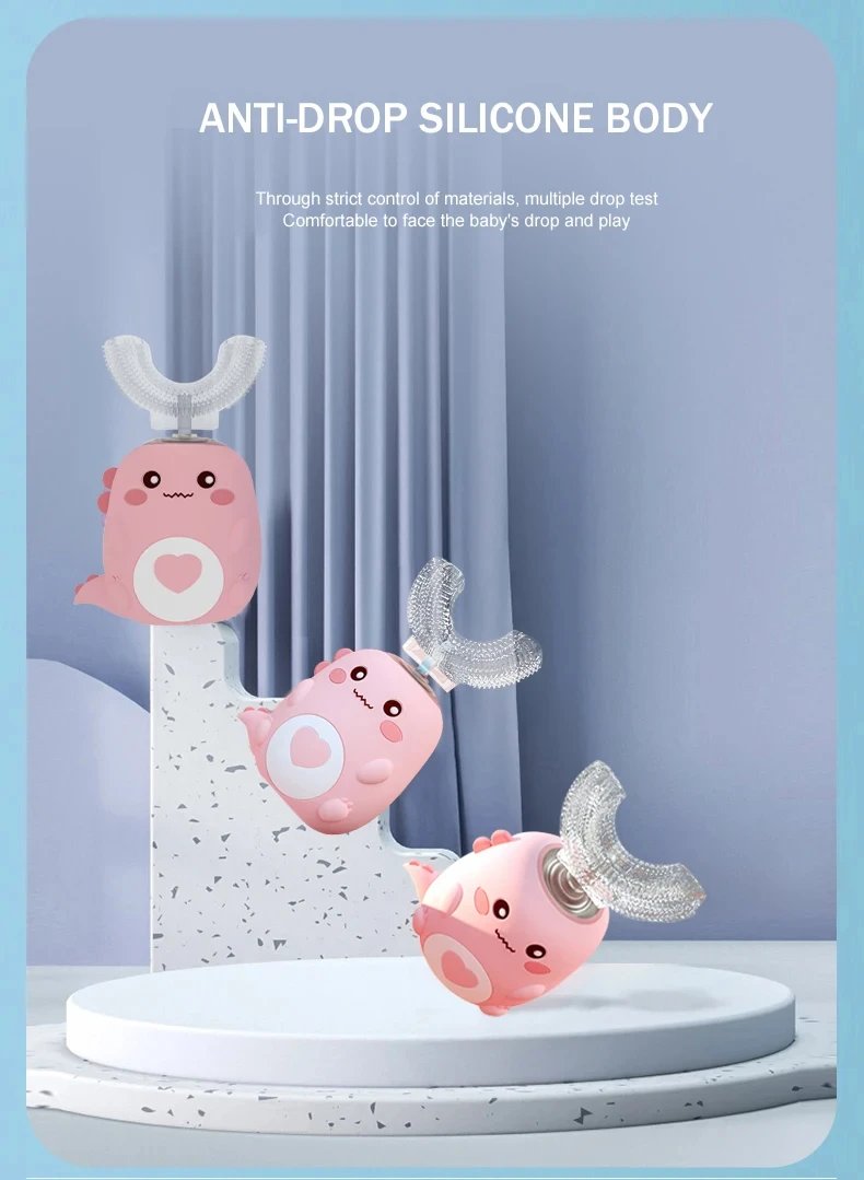 Children U-shaped Electric Toothbrush 360 Degrees Smart Cartoon Kids Silicone Toothbrush Automatic Rechargeable Sonic Toothbrush