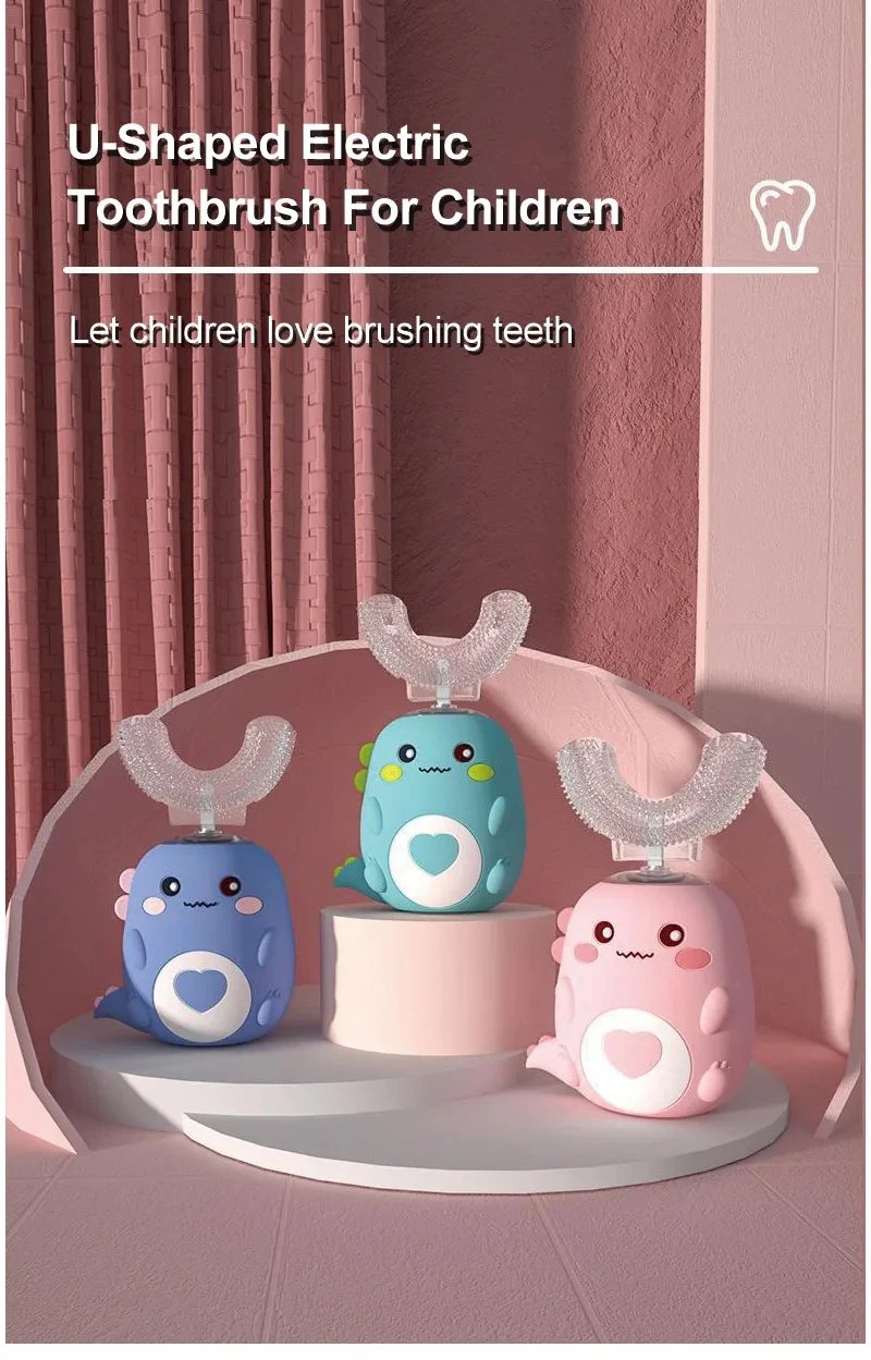 Children U-shaped Electric Toothbrush 360 Degrees Smart Cartoon Kids Silicone Toothbrush Automatic Rechargeable Sonic Toothbrush