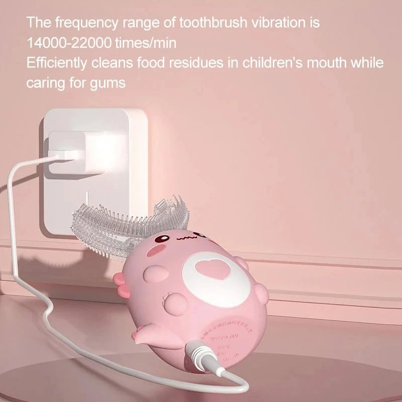 Children U-shaped Electric Toothbrush 360 Degrees Smart Cartoon Kids Silicone Toothbrush Automatic Rechargeable Sonic Toothbrush