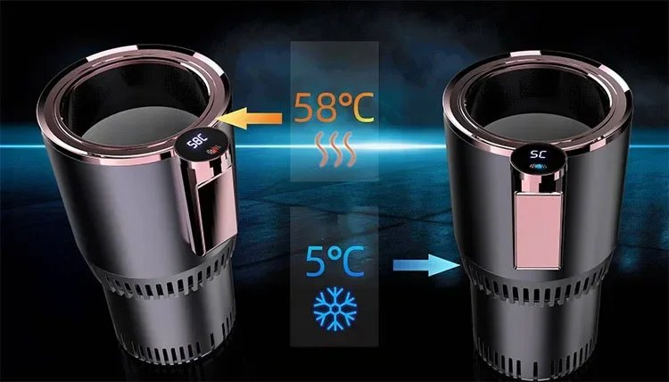 2-in-1 Smart Cooling Heating Car Cup Holder Intelligent Hot and Cold Cup Holder Mini Car Refrigerator Office Cooling and Heating