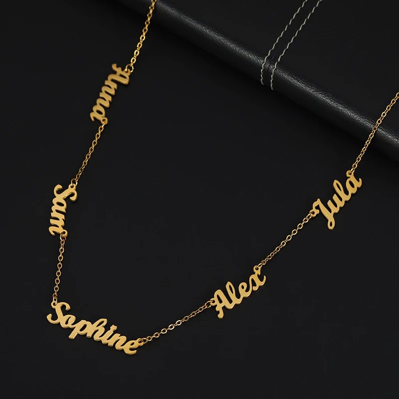 Custom Multiple Personalized Name Necklaces Jewelry Chain Pendant Name Gold Color Necklace for Women Men Stainless Steel Gifts