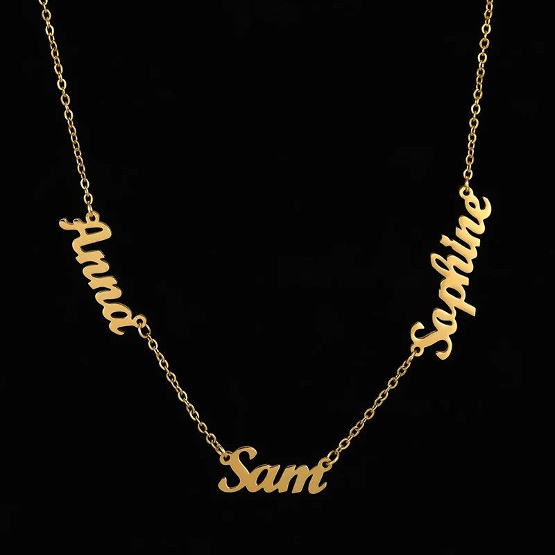 Custom Multiple Personalized Name Necklaces Jewelry Chain Pendant Name Gold Color Necklace for Women Men Stainless Steel Gifts