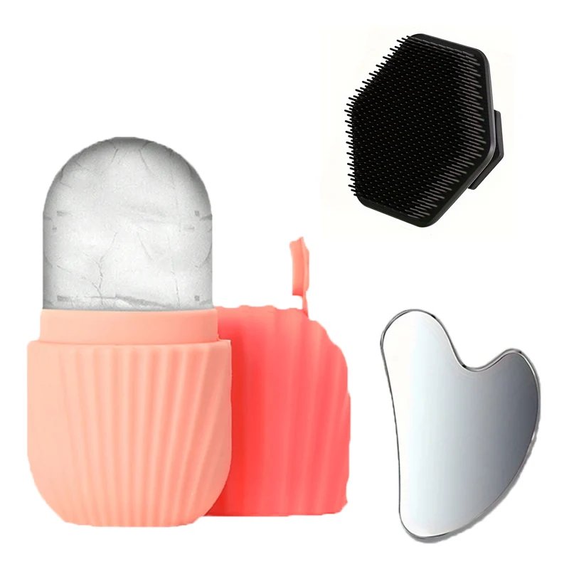1/3-piece facial cleansing tool set, stainless steel heart-shaped scraping tool, ice roller, silicone facial brush 1/3-piece facial cleansing tool set, stainless steel heart-shaped scraping tool, ice roller, silicone facial brush